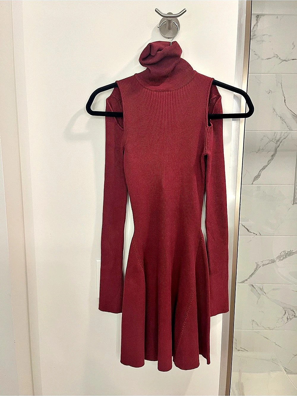 ZARA Ribbed Turtleneck Midi Dress in Burgundy Size S NWT
